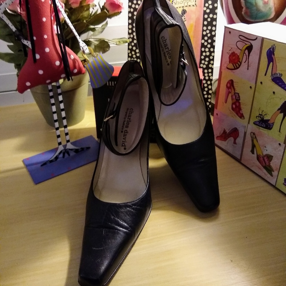 Charles David Black Ankle Strap Heels